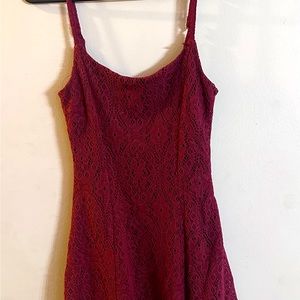 Red thin strap short a-line lace dress